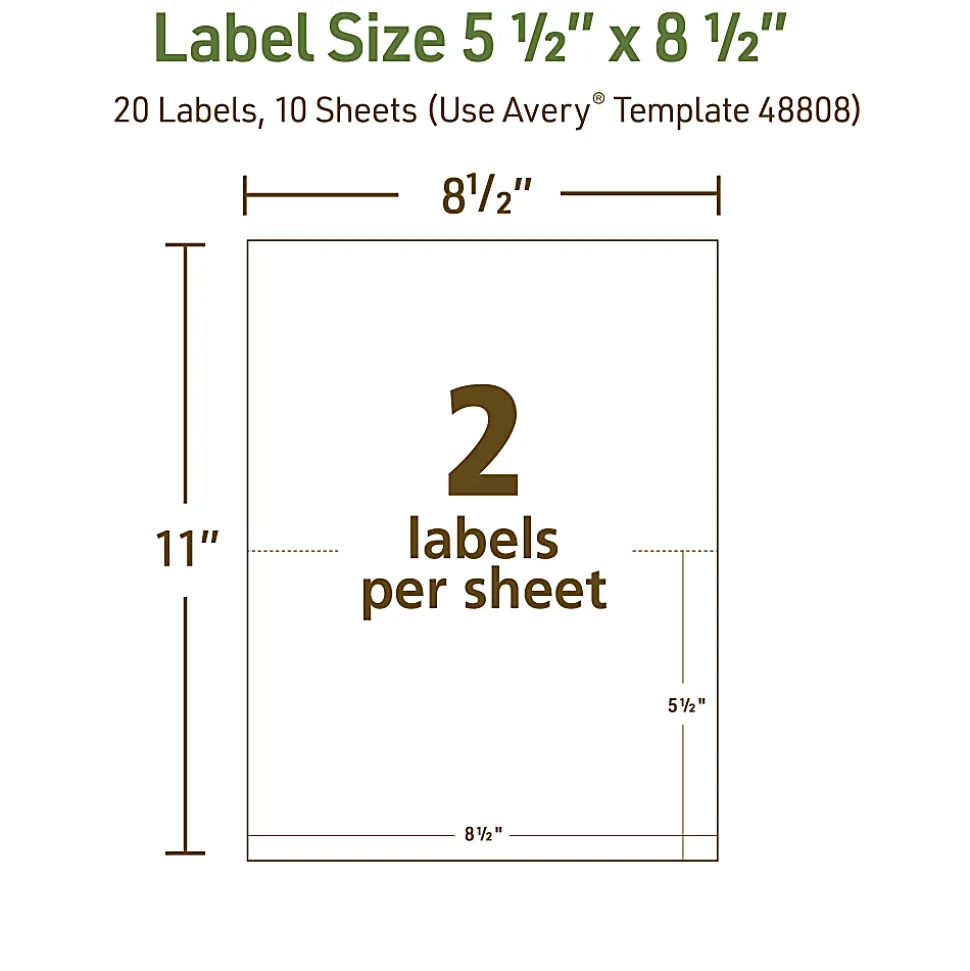 Avery® EcoFriendly Recycled Labels, Rectangle, 5-1/2" x 8-1/2", Matte White, Pack Of 20