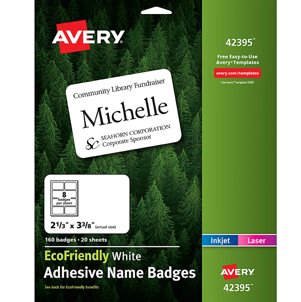 Avery® EcoFriendly 100% Recycled Name Badges, 2 1/3" x 3 3/8", White, Pack Of 160