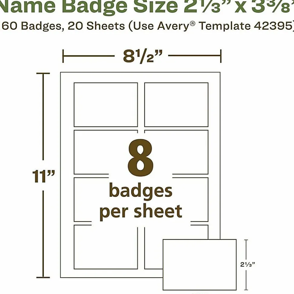 Avery® EcoFriendly 100% Recycled Name Badges, 2 1/3" x 3 3/8", White, Pack Of 160