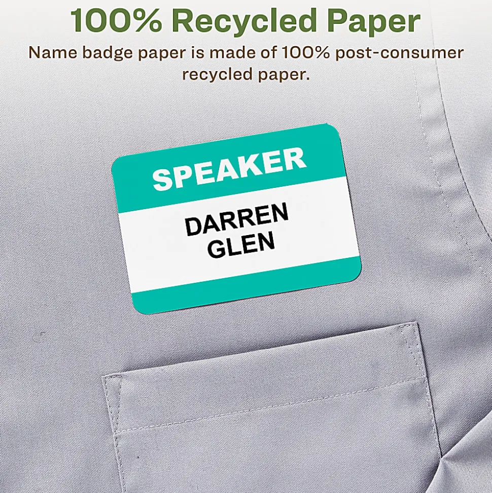 Avery® EcoFriendly 100% Recycled Name Badges, 2 1/3" x 3 3/8", White, Pack Of 400