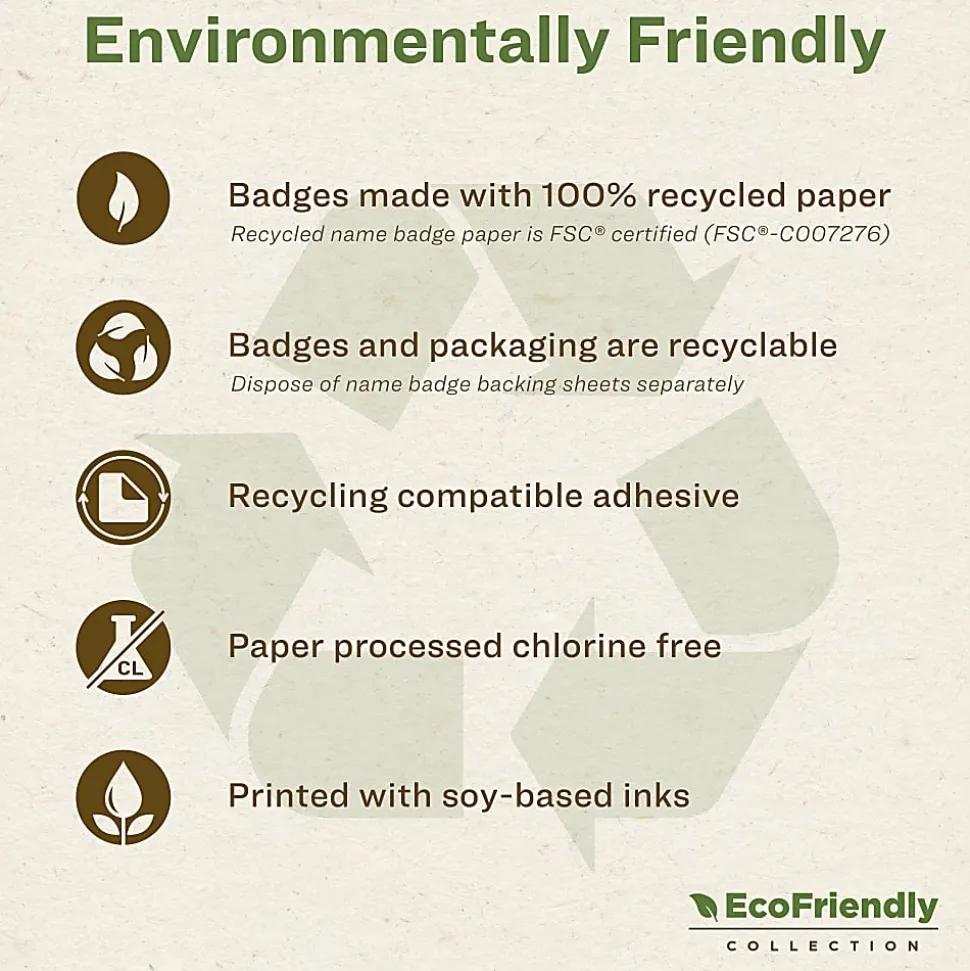 Avery® EcoFriendly 100% Recycled Name Badges, 2 1/3" x 3 3/8", White, Pack Of 400