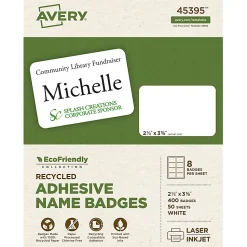 Avery® EcoFriendly 100% Recycled Name Badges, 2 1/3