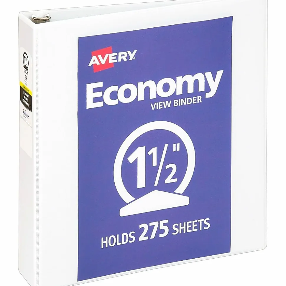 Avery® Economy View Binder, 1 1/2" Ring, 8 1/2" x 11", White, Pack Of 4