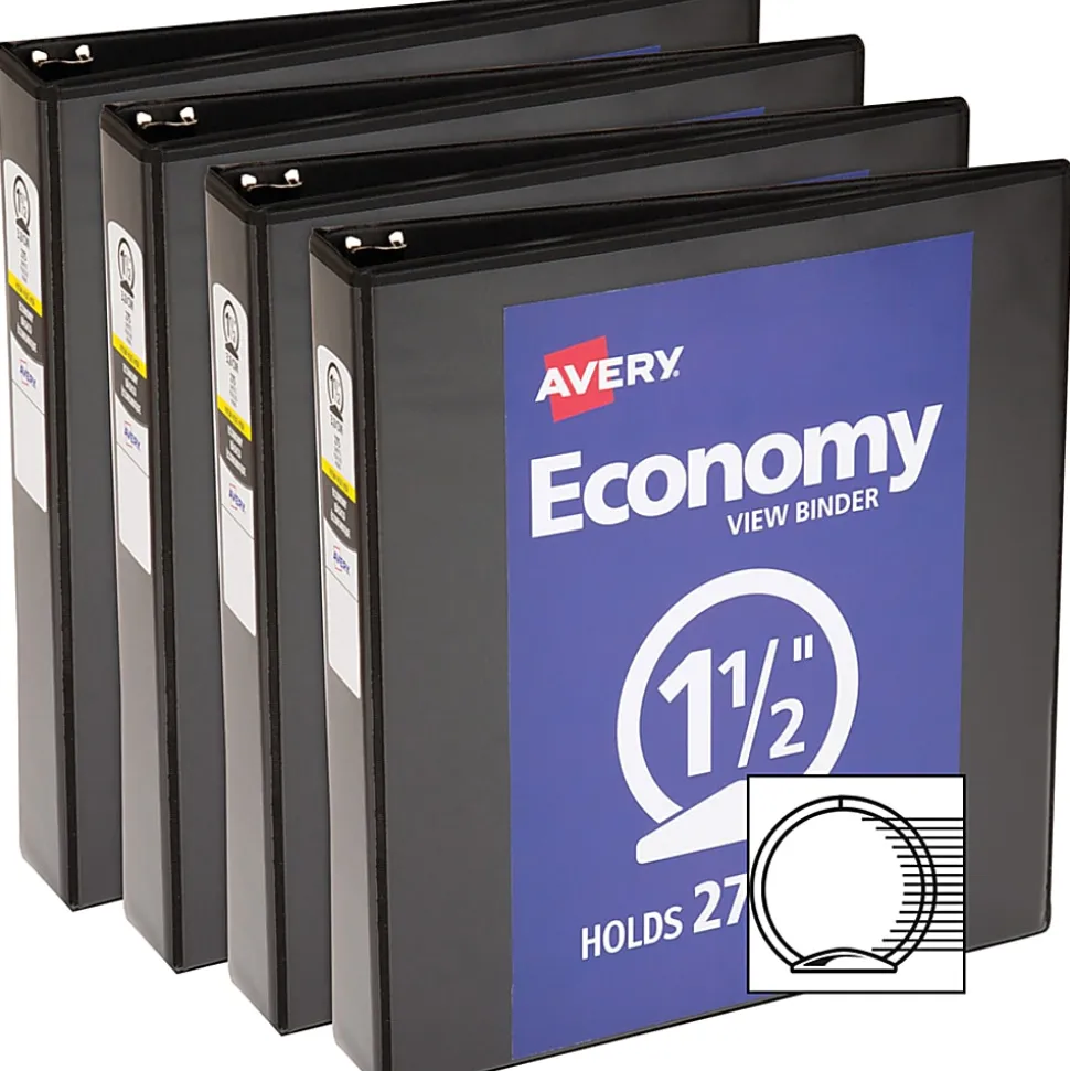 Avery® Economy View Binder, 1 1/2" Ring, 8 1/2" x 11", Black, Pack Of 4