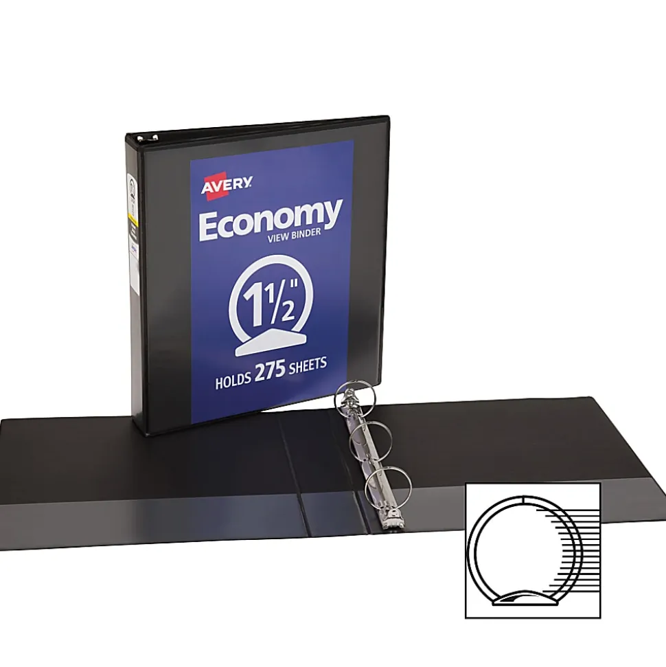 Avery® Economy View Binder, 1 1/2" Ring, 8 1/2" x 11", Black, Pack Of 4