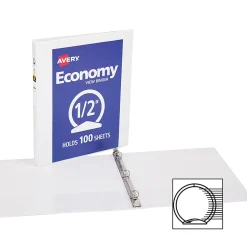 Avery® Economy View Binder, 1/2" Ring, 8 1/2" x 11", White, Pack Of 4