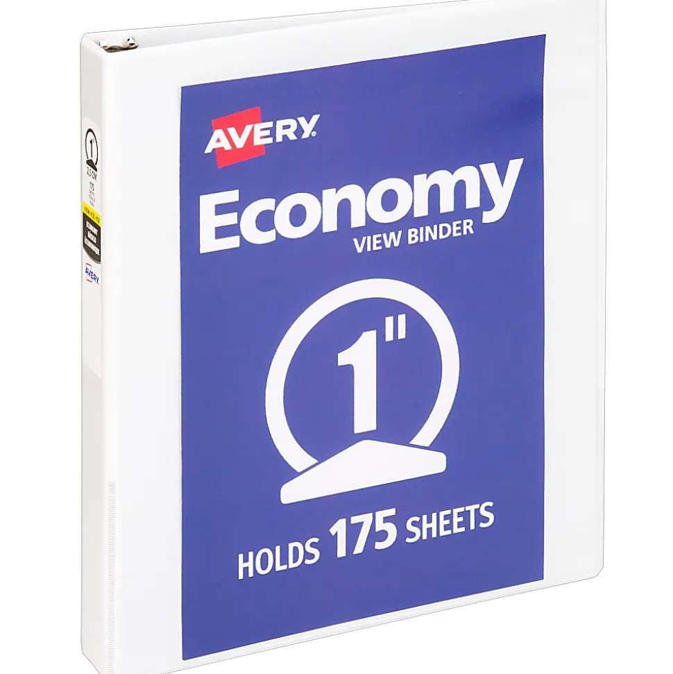 Avery® Economy View 3-Ring Binder, 1" Round Rings, White
