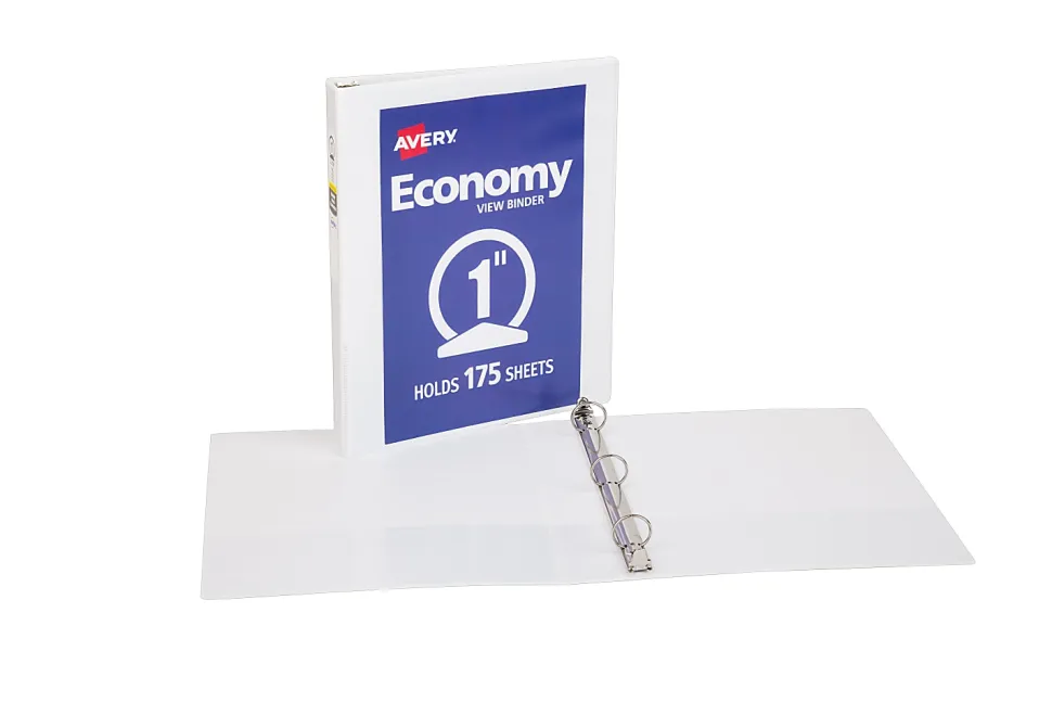 Avery® Economy View 3-Ring Binder, 1" Round Rings, White