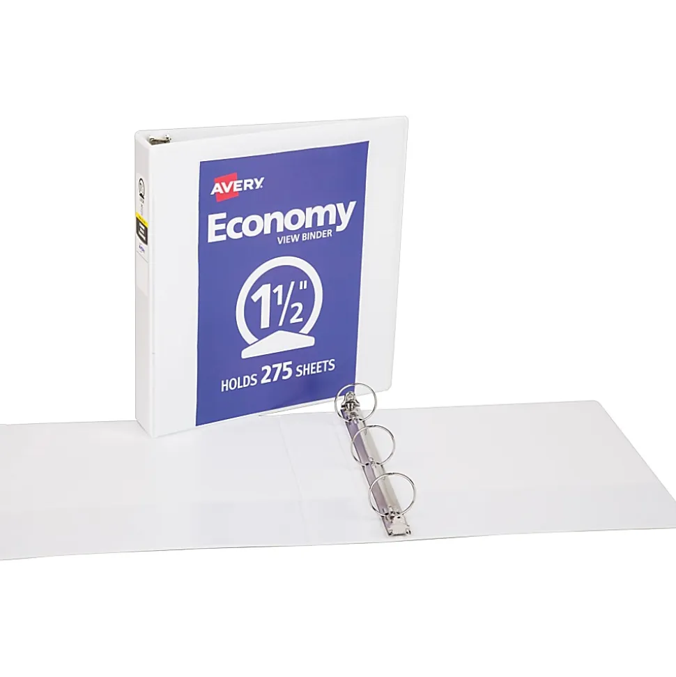 Avery® Economy View 3 Ring Binder, 1.5" Round Rings, White, 1 Binder