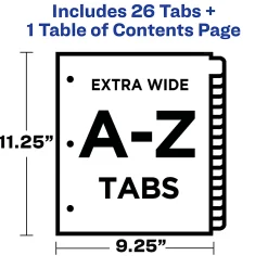 Avery® Extra-Wide A-Z Tab With Customizable Table of Contents Dividers For 3 Ring Binders, 9-1/4