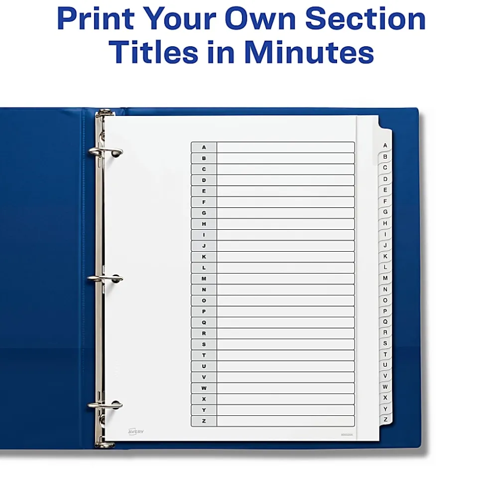 Avery® Extra-Wide A-Z Tab With Customizable Table of Contents Dividers For 3 Ring Binders, 9-1/4" x 11", 26 Tab, White, 1 Set