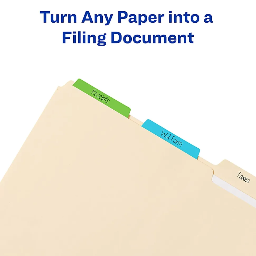 Avery® Filing Ultra Tabs®, 3" x 1.5", 24 Repositionable File Tabs, 2-Side Writable, Red/Blue/Green