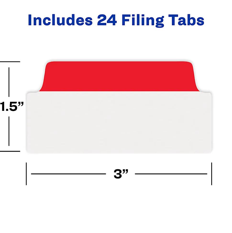 Avery® Filing Ultra Tabs®, 3" x 1.5", 24 Repositionable File Tabs, 2-Side Writable, Red/Blue/Green