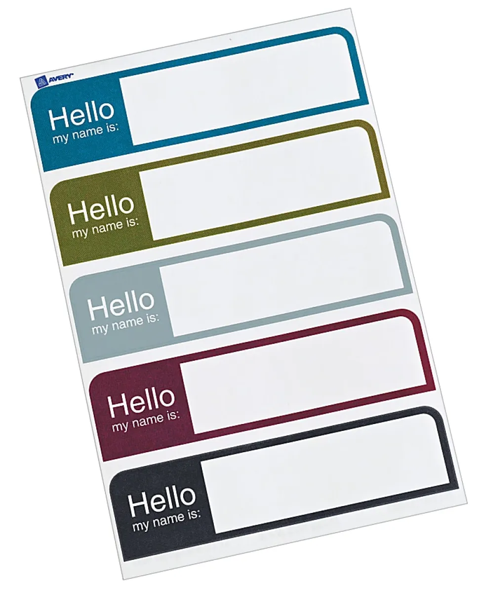 Avery® Flexible Name Badge Labels, Rectangle, 5154, 1" x 3 3/4", Assorted Colors, Pack Of 100