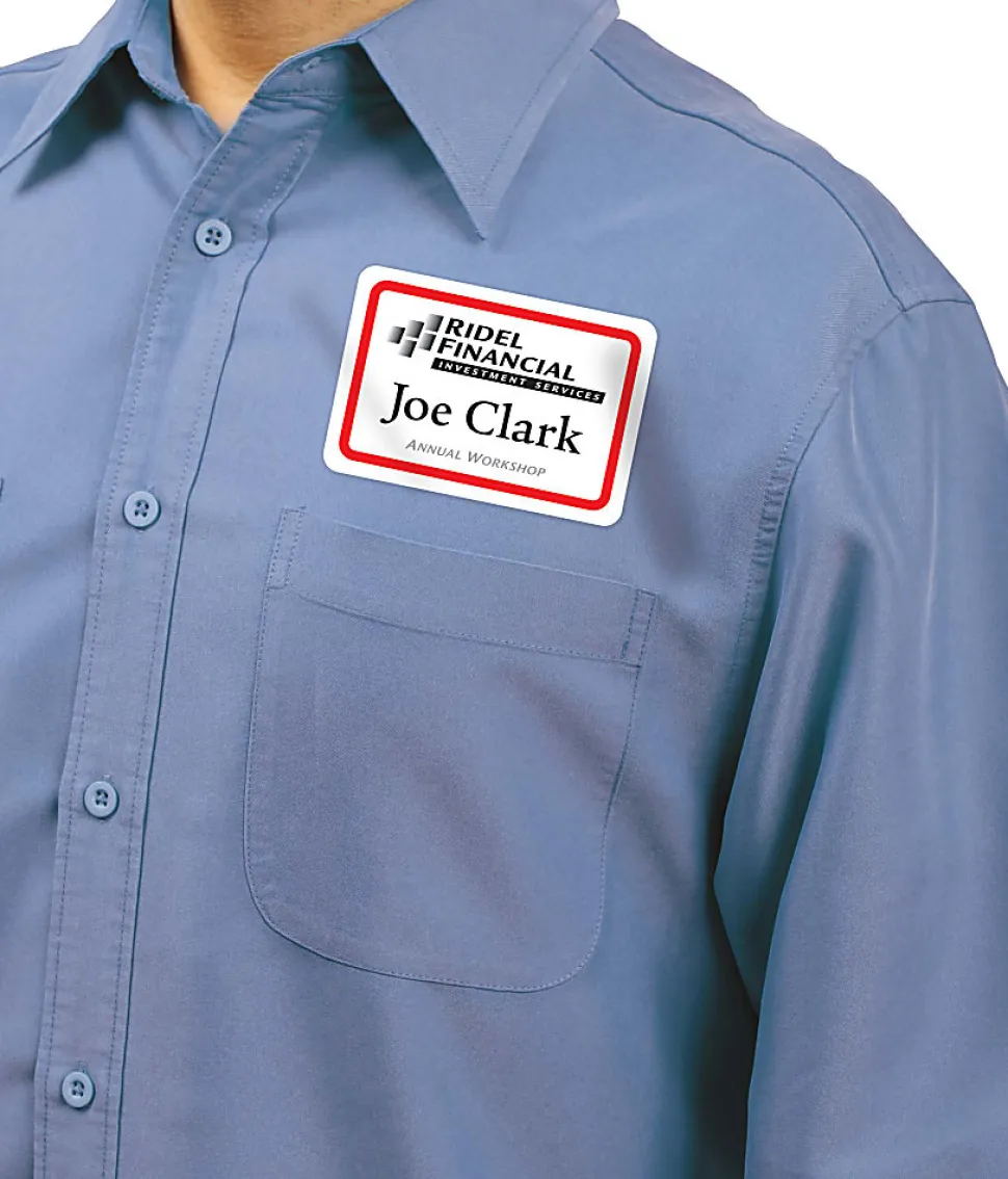 Avery® Flexible Name Badge Labels, 2 1/3" x 3 3/8", White With Red Border, Box Of 400
