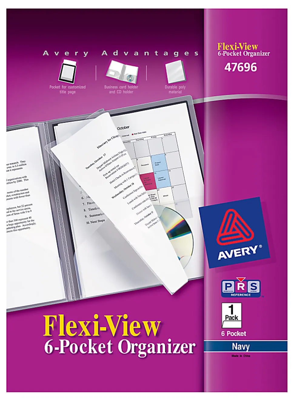 Avery® Flexi-View Organizer, 8-1/2" x 11", 6 Pocket, Navy Blue