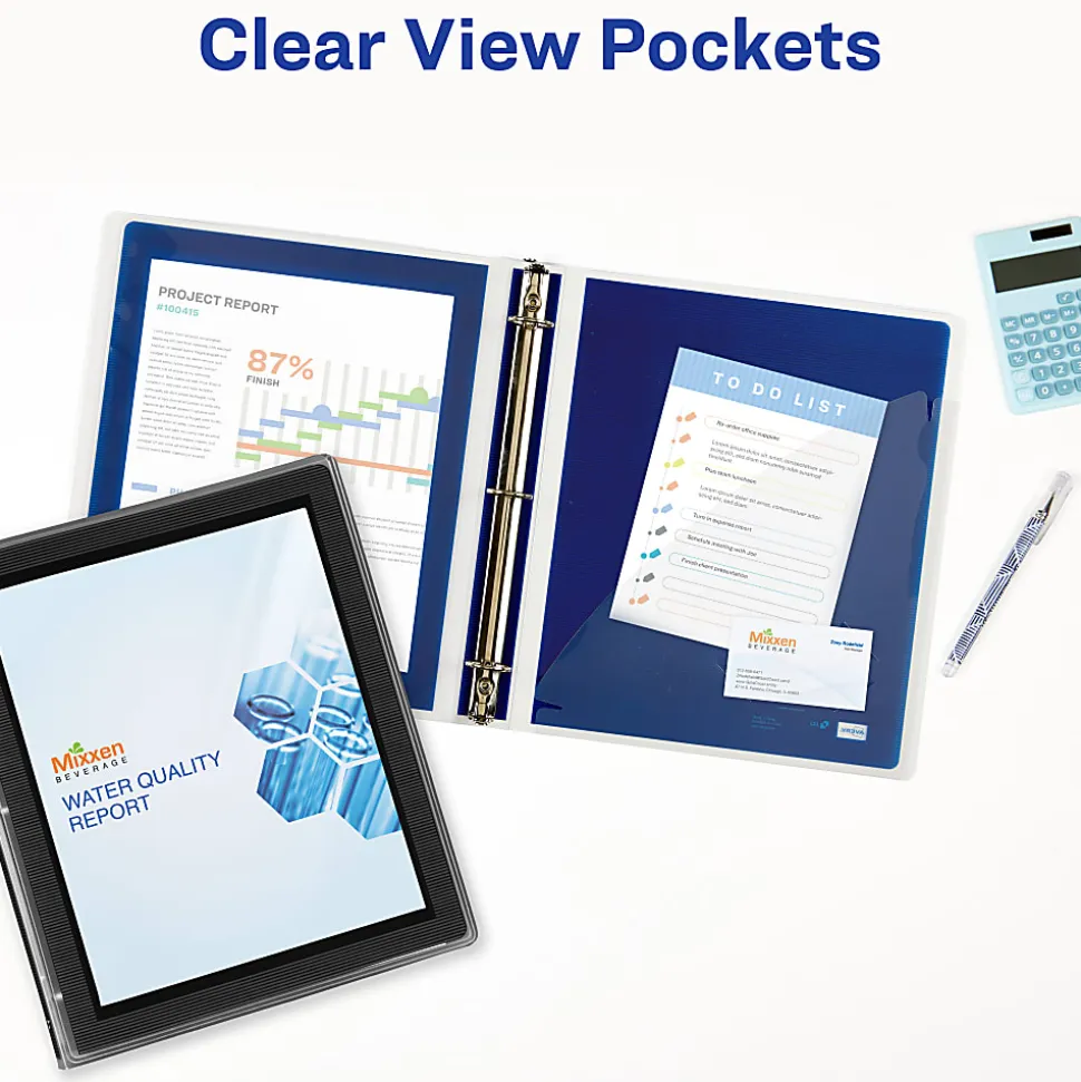 Avery® Flexi-View® 3 Ring Binder, 1" Round Rings, Navy Blue, 1 Binder