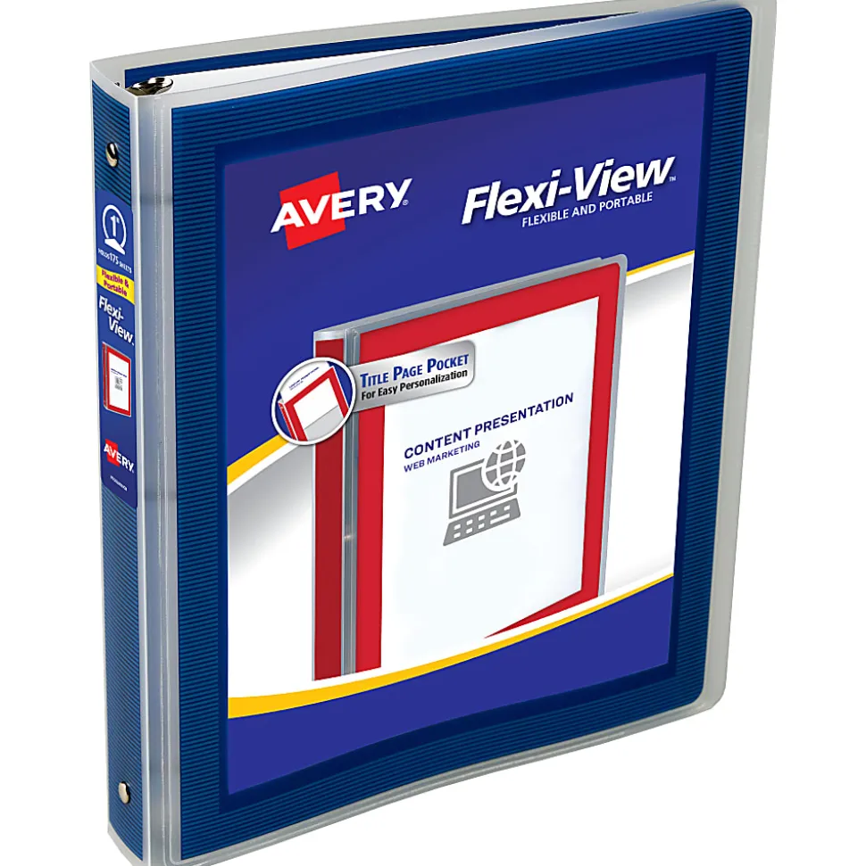 Avery® Flexi-View® 3 Ring Binder, 1" Round Rings, Navy Blue, 1 Binder