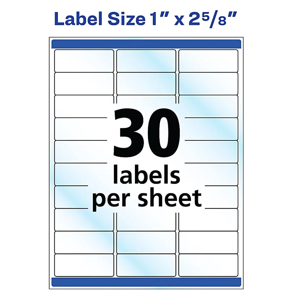 Avery® Glossy Permanent Labels, 6521, Mailing, 1" x 2 5/8", Clear, Pack Of 300
