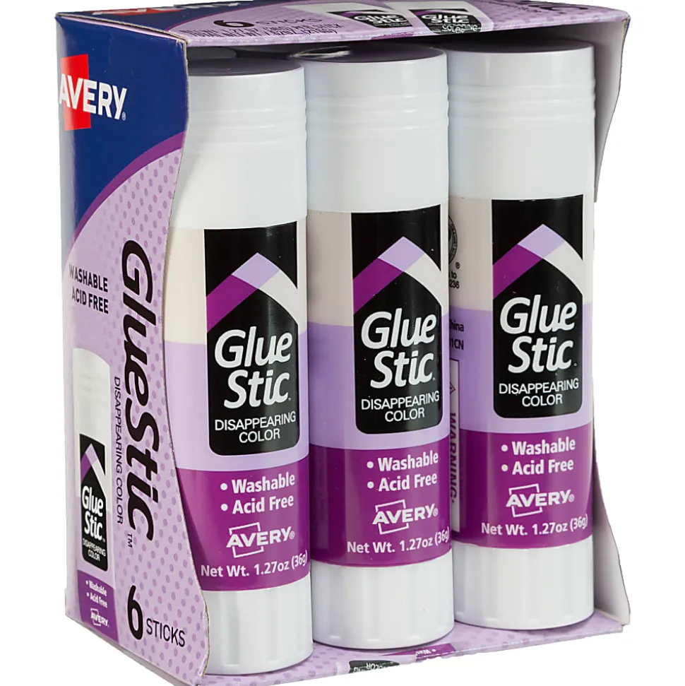 Avery® Glue Stic™ Disappearing Purple Glue Sticks, 1.27 Oz., Pack Of 6