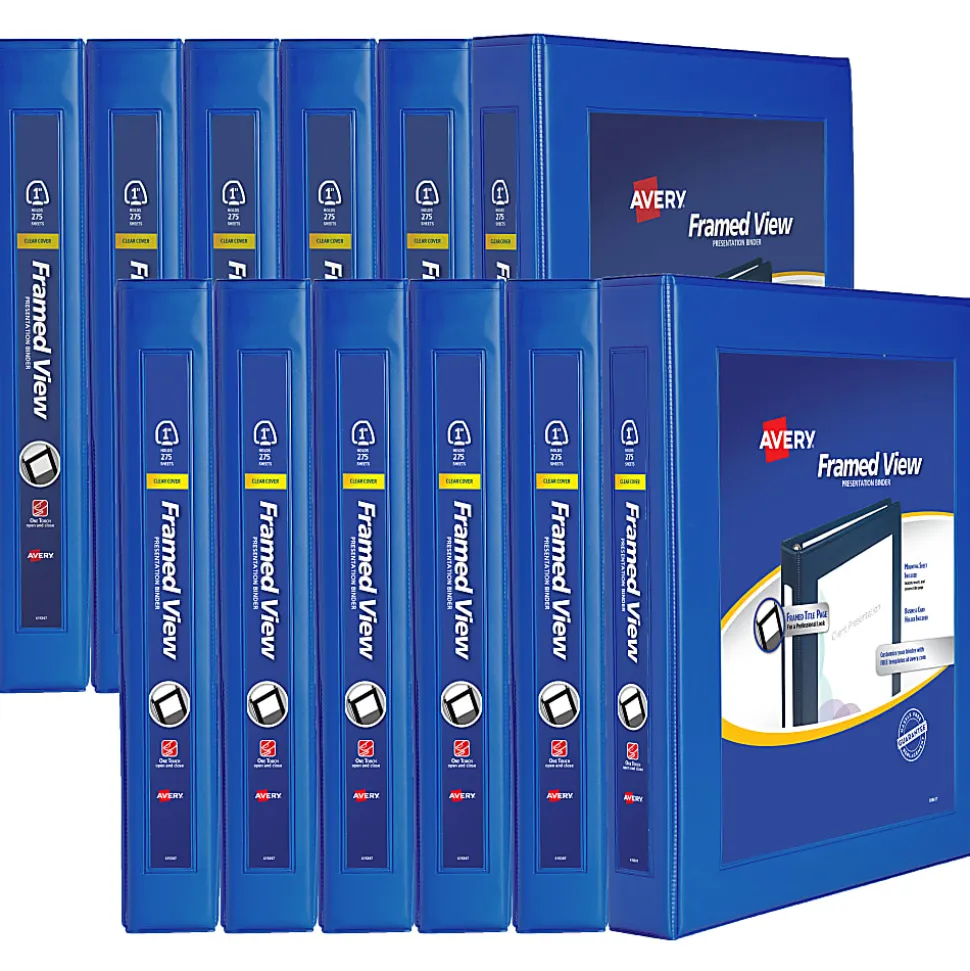 Avery® Heavy-Duty Framed View 3-Ring Binder, 1" One Touch EZD® Rings, Navy Blue, Case Of 12