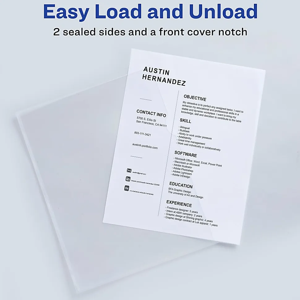 Avery® Heavy Duty Plastic Document Sleeves, 8 1/2" x 11", Holds Up To 25 Sheets, Clear, Pack Of 12