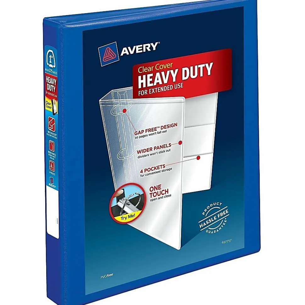 Avery® Heavy-Duty View 3-Ring Binder With Locking One-Touch EZD™ Rings, 1" D-Rings, 42% Recycled, Pacific Blue