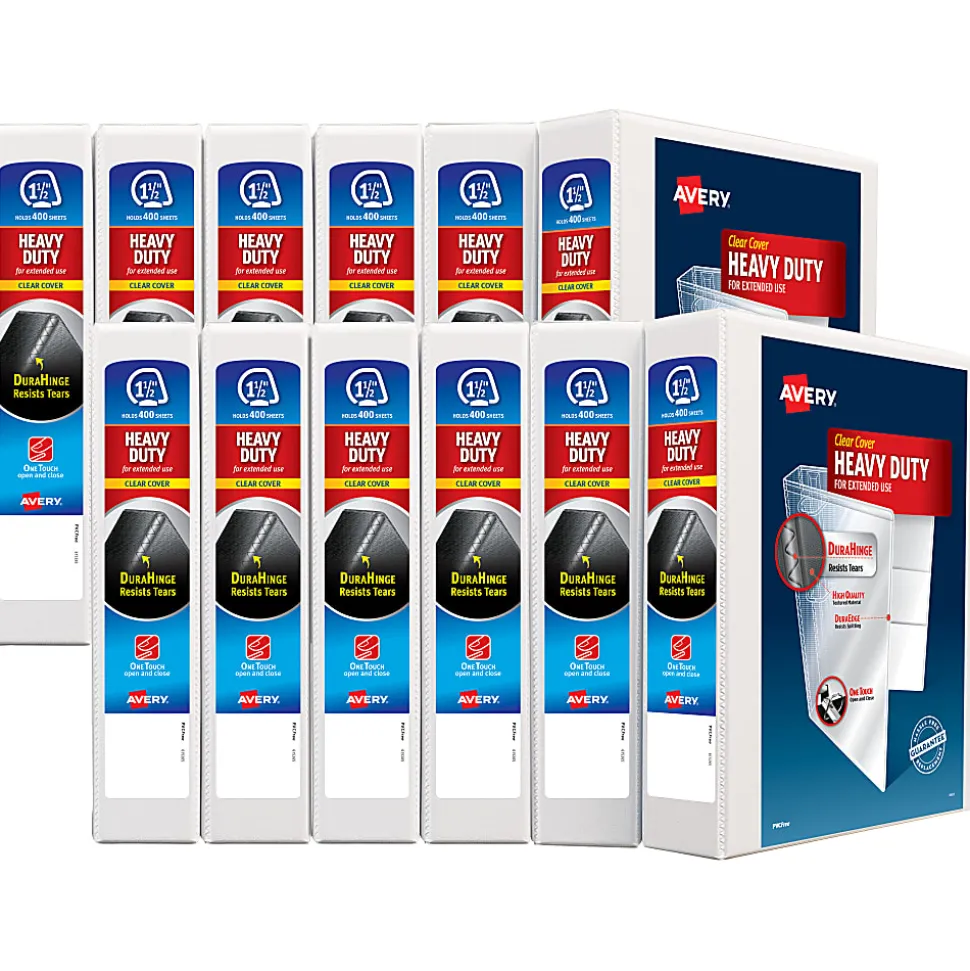 Avery® Heavy-Duty View 3 Ring Binder, 1.5" One Touch EZD® Rings, White, Pack Of 12