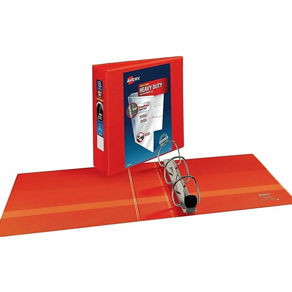 Avery® Heavy-Duty View 3-Ring Binder With Locking One-Touch EZD™ Rings, 3" D-Rings, Red