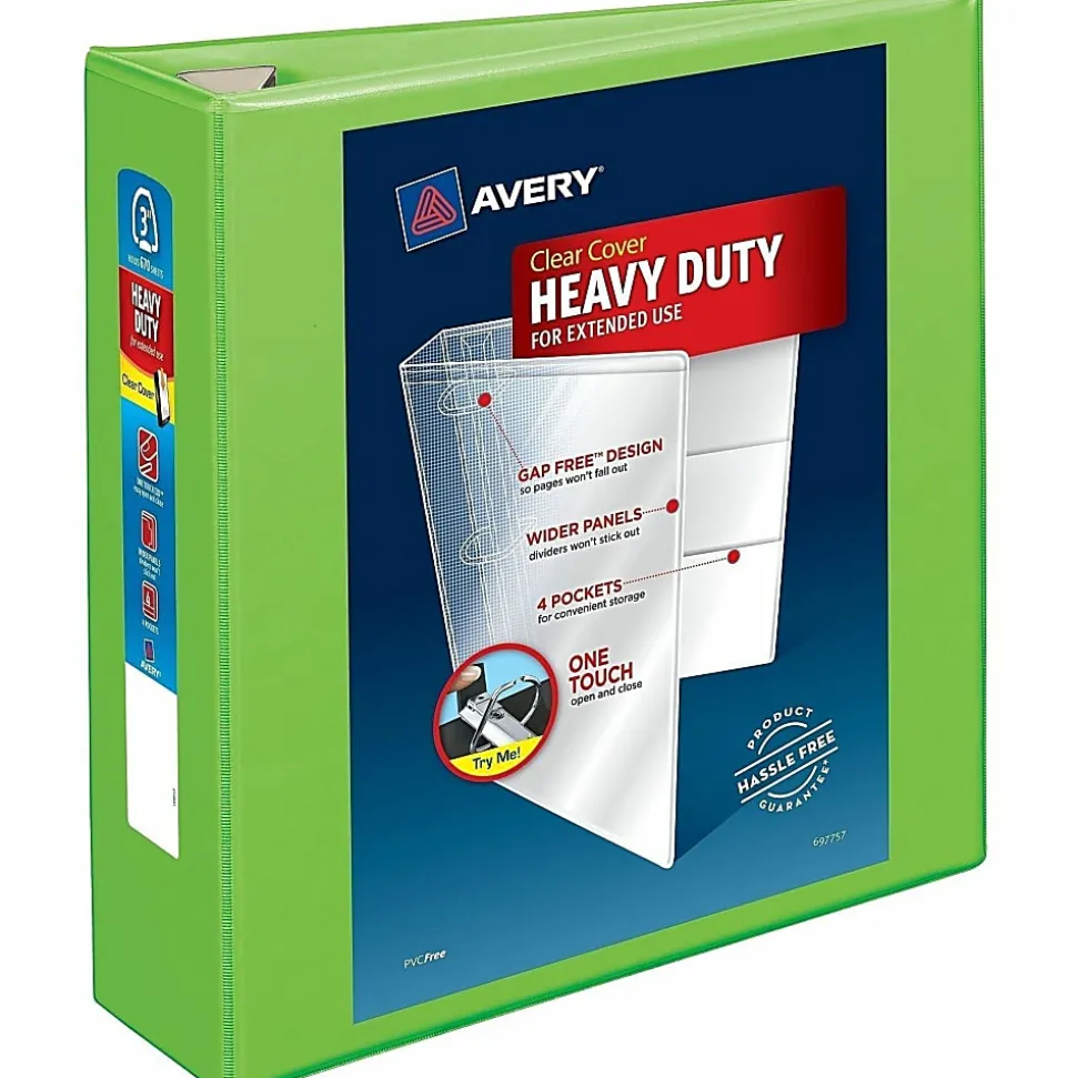 Avery® Heavy-Duty View 3-Ring Binder With Locking One-Touch EZD™ Rings, 3" D-Rings, 39% Recycled, Chartreuse