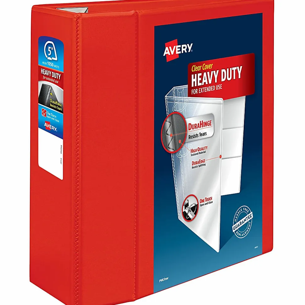 Avery® Heavy-Duty View 3-Ring Binder With Locking One-Touch EZD™ Rings, 5" D-Rings, Red
