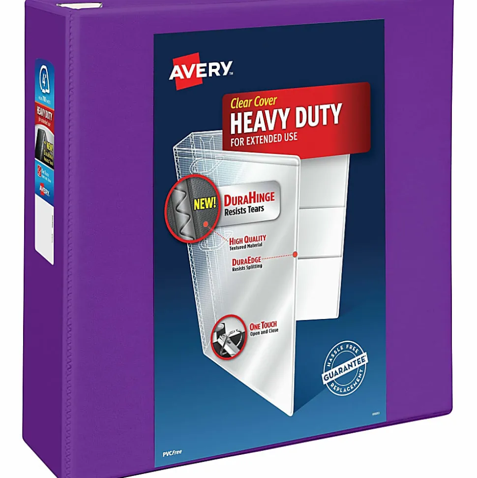 Avery® Heavy-Duty View 3-Ring Binder With Locking One-Touch EZD™ Rings, 4" D-Rings, 43% Recycled, Purple