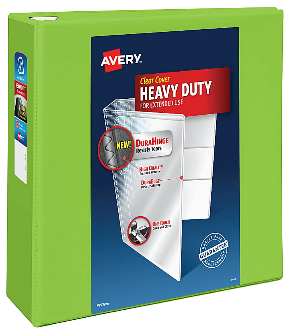 Avery® Heavy-Duty View 3-Ring Binder With Locking One-Touch EZD™ Rings, 4" D-Rings, 43% Recycled, Chartreuse