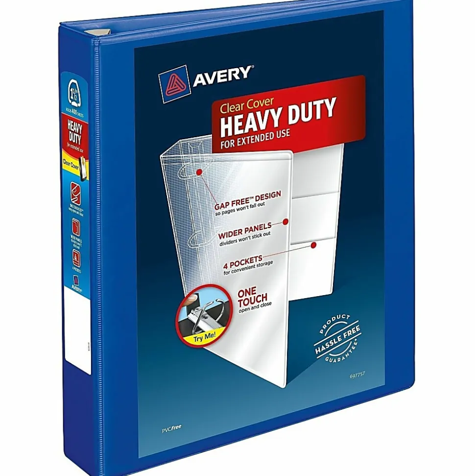 Avery® Heavy-Duty View 3-Ring Binder With Locking One-Touch EZD™ Rings, 1 1/2" D-Rings, 41% Recycled, Pacific Blue