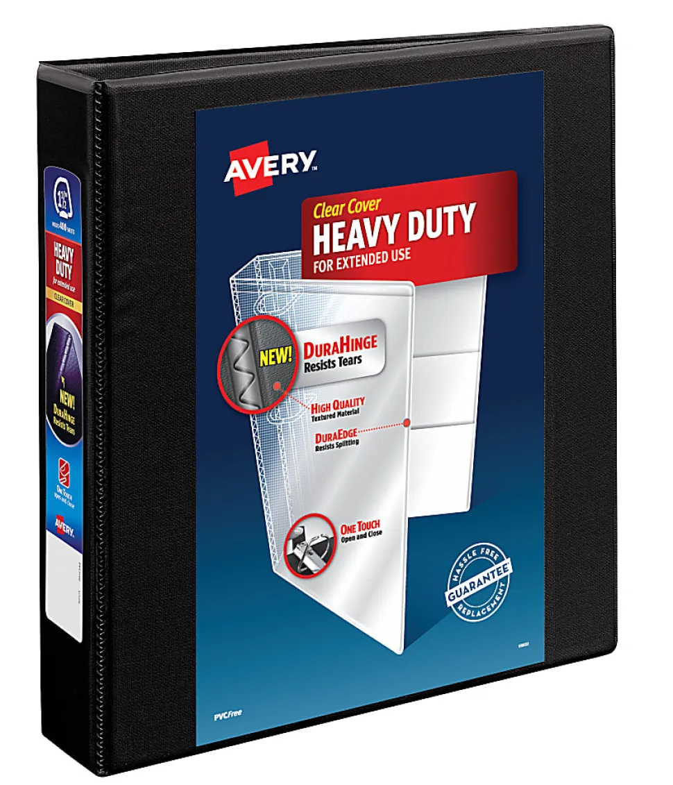 Avery® Heavy-Duty View 3 Ring Binder, 1.5" One Touch EZD® Ring, Black, 1 Binder