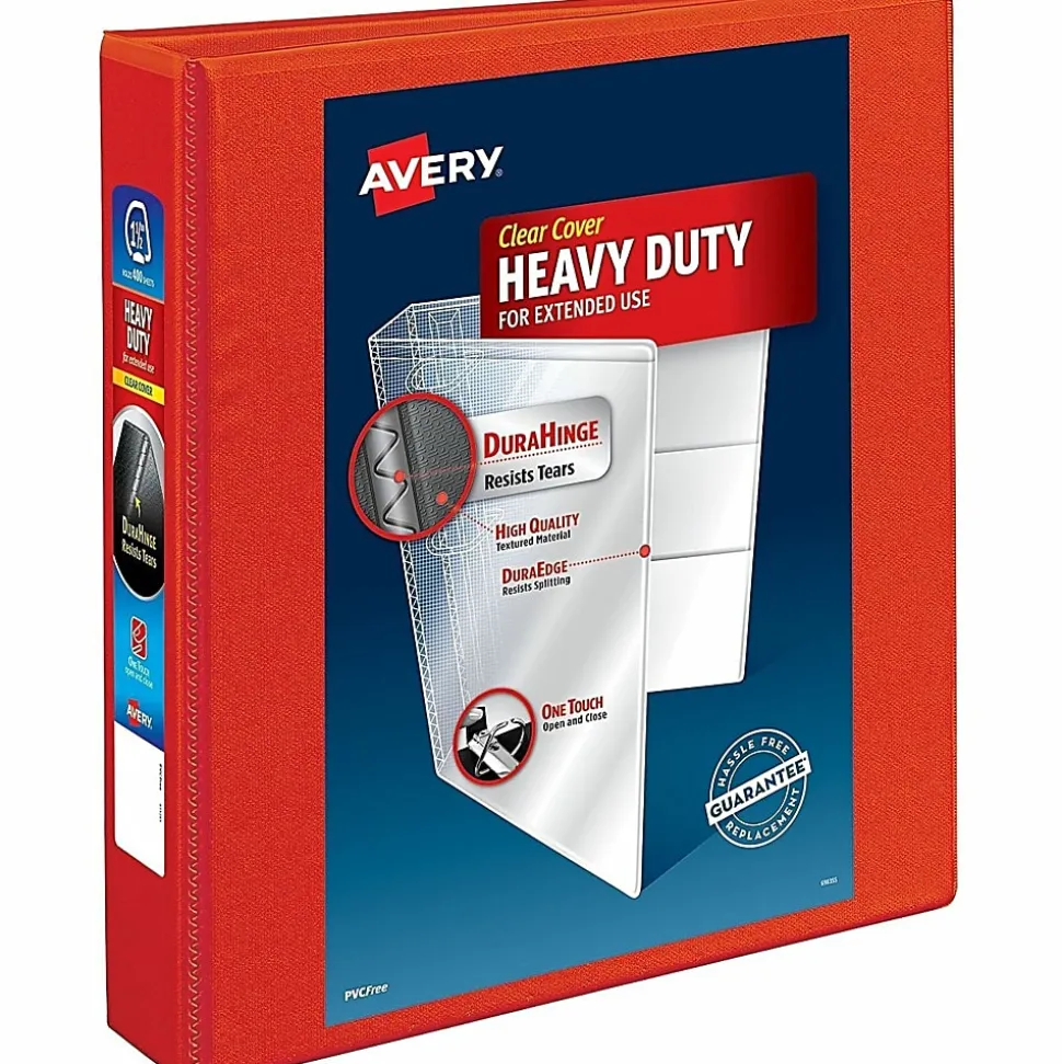 Avery® Heavy-Duty View 3-Ring Binder With Locking One-Touch EZD™ Rings, 1 1/2" D-Rings, Red