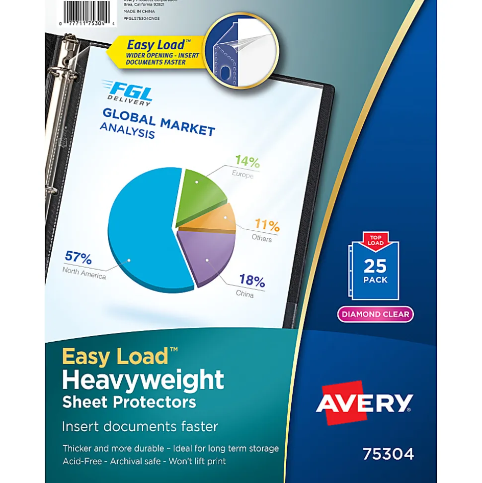 Avery® Heavyweight Easy Load™ Sheet Protectors, 8-1/2" x 11", Diamond Clear, 25 Document Protectors