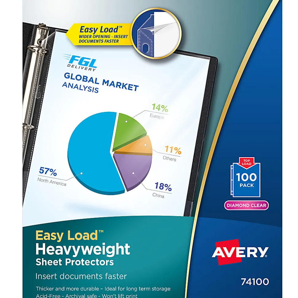 Avery® Heavyweight Sheet Protectors With Easy Load™, 8-1/2" x 11", Diamond Clear, 100 Document Protectors