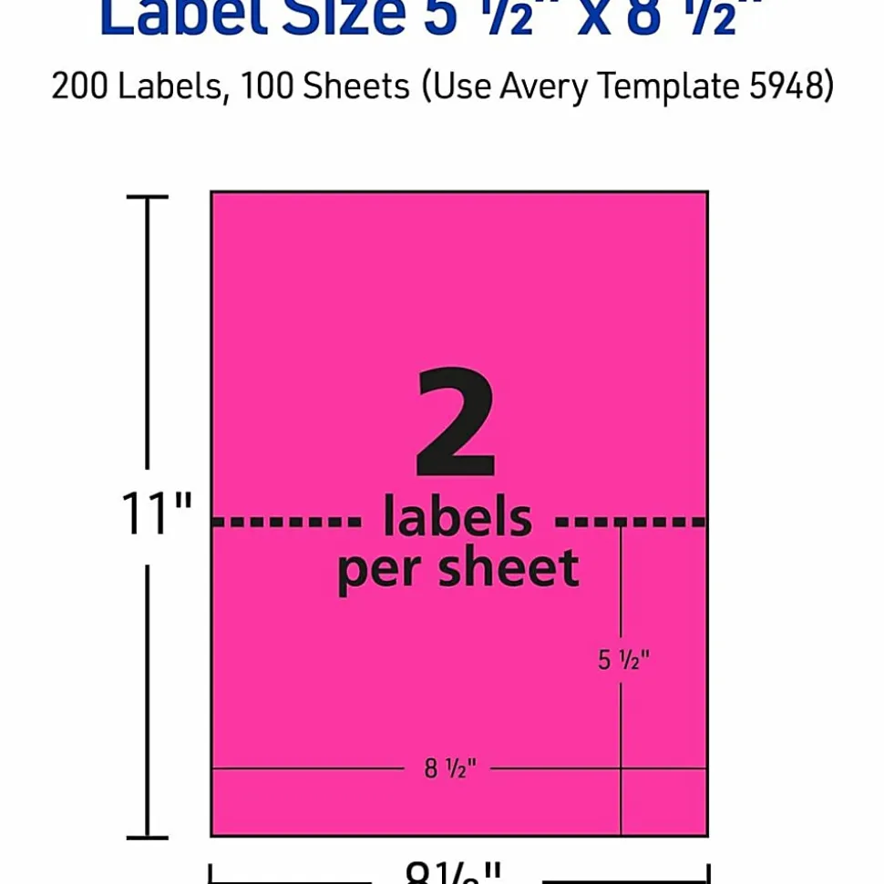 Avery® High-Visibility Permanent Shipping Labels, 5948, 5 1/2" x 8 1/2", Neon Magenta, Pack Of 200
