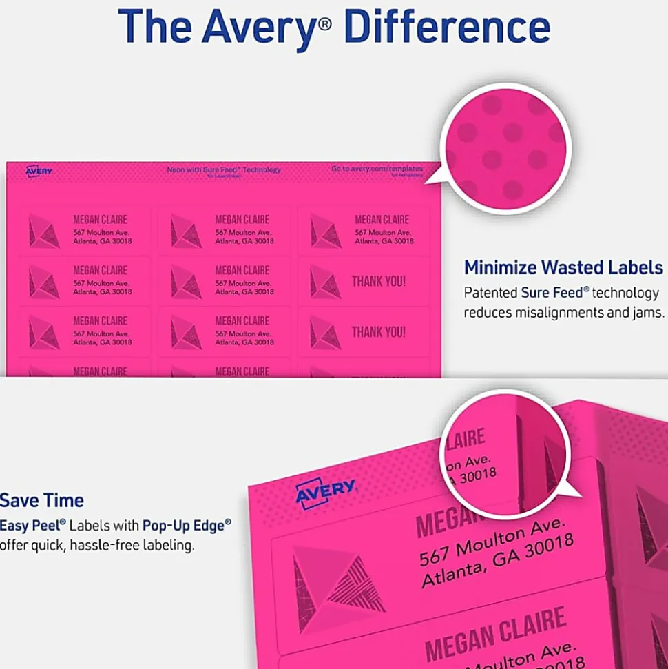 Avery® High-Visibility Permanent Shipping Labels, 5956, 2" x 4", Assorted Colors, Pack Of 500
