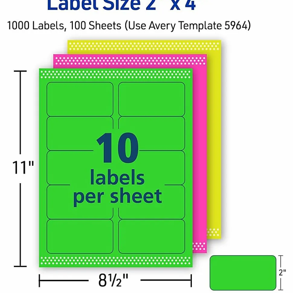 Avery® High-Visibility Shipping Labels, AVE5964, 2" x 4", Assorted Colors, Box Of 1000