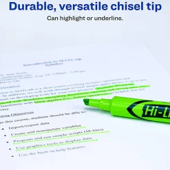 Avery® Hi-Liter® Highlighters, SmearSafe®, Chisel Tip, Desk-Style, Fluorescent Green, Box Of 12