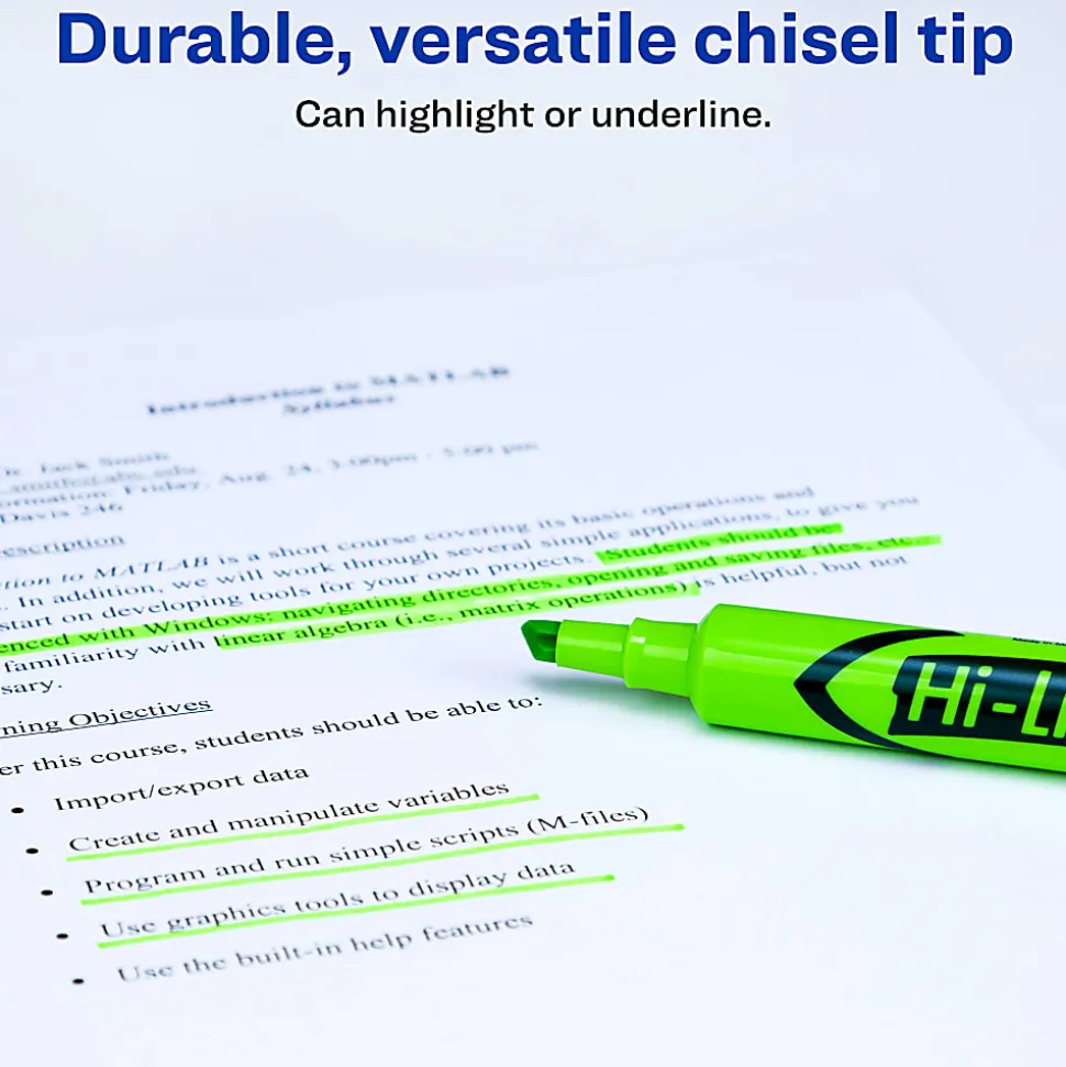 Avery® Hi-Liter® Highlighters, SmearSafe®, Chisel Tip, Desk-Style, Fluorescent Green, Box Of 12
