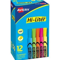 Avery® Hi-Liter® SmearSafe® Highlighters, Chisel Tip, Desk-Style, Assorted, Pack Of 12 Highlighters