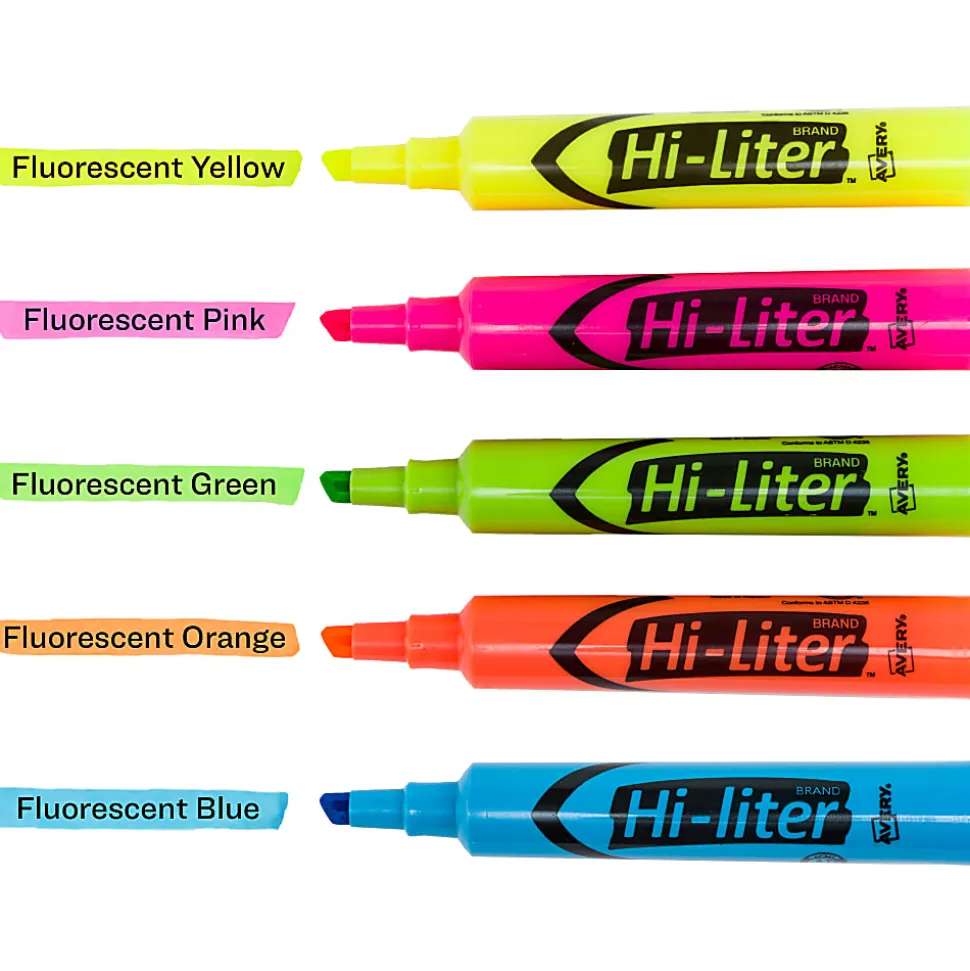 Avery® Hi-Liter® SmearSafe® Highlighters, Chisel Tip, Desk-Style, Assorted, Pack Of 12 Highlighters