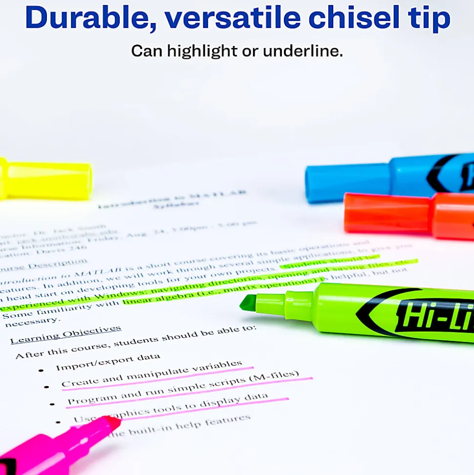 Avery® Hi-Liter® SmearSafe® Highlighters, Chisel Tip, Desk-Style, Assorted, Pack Of 12 Highlighters