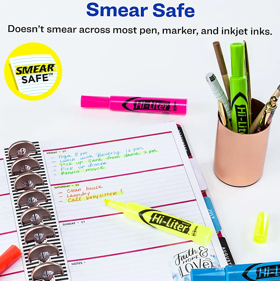 Avery® Hi-Liter® SmearSafe® Highlighters, Chisel Tip, Desk-Style, Assorted, Pack Of 12 Highlighters