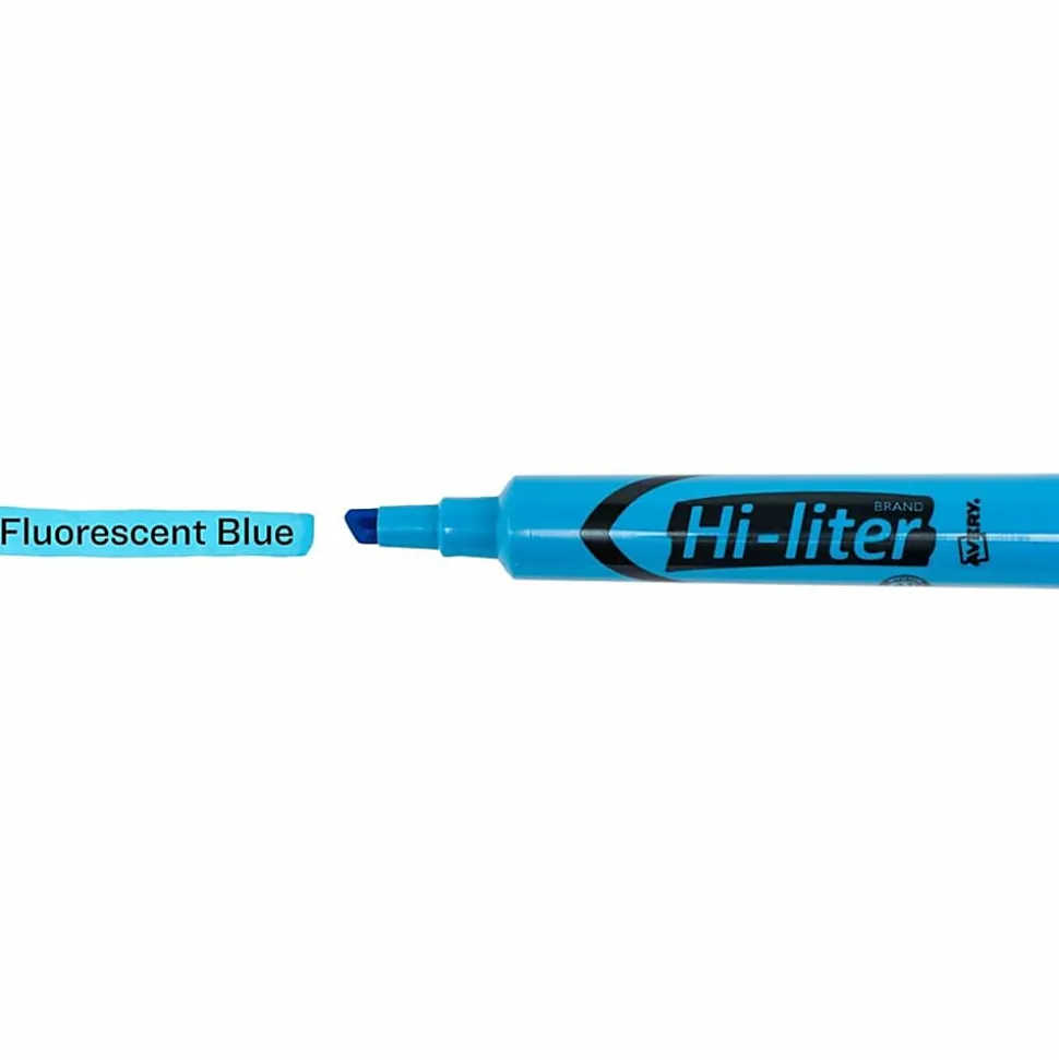 Avery® Hi-Liter® SmearSafe® Highlighters, Chisel Tip, Desk-Style, Fluorescent Blue, Pack Of 12 Highlighters