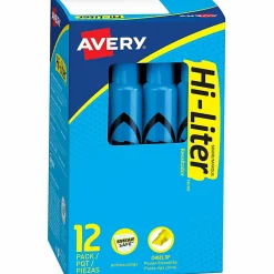 Avery® Hi-Liter® SmearSafe® Highlighters, Chisel Tip, Desk-Style, Fluorescent Blue, Pack Of 12 Highlighters
