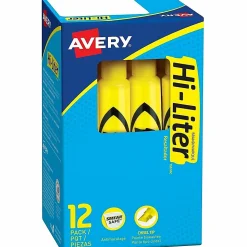 Avery® Hi-Liter® SmearSafe® Highlighters, Chisel Tip, Desk-Style, Yellow, Pack Of 12 Highlighters